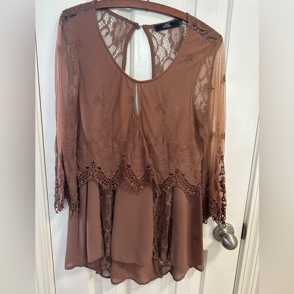 BKE Boutique Brown Cottagecore Top